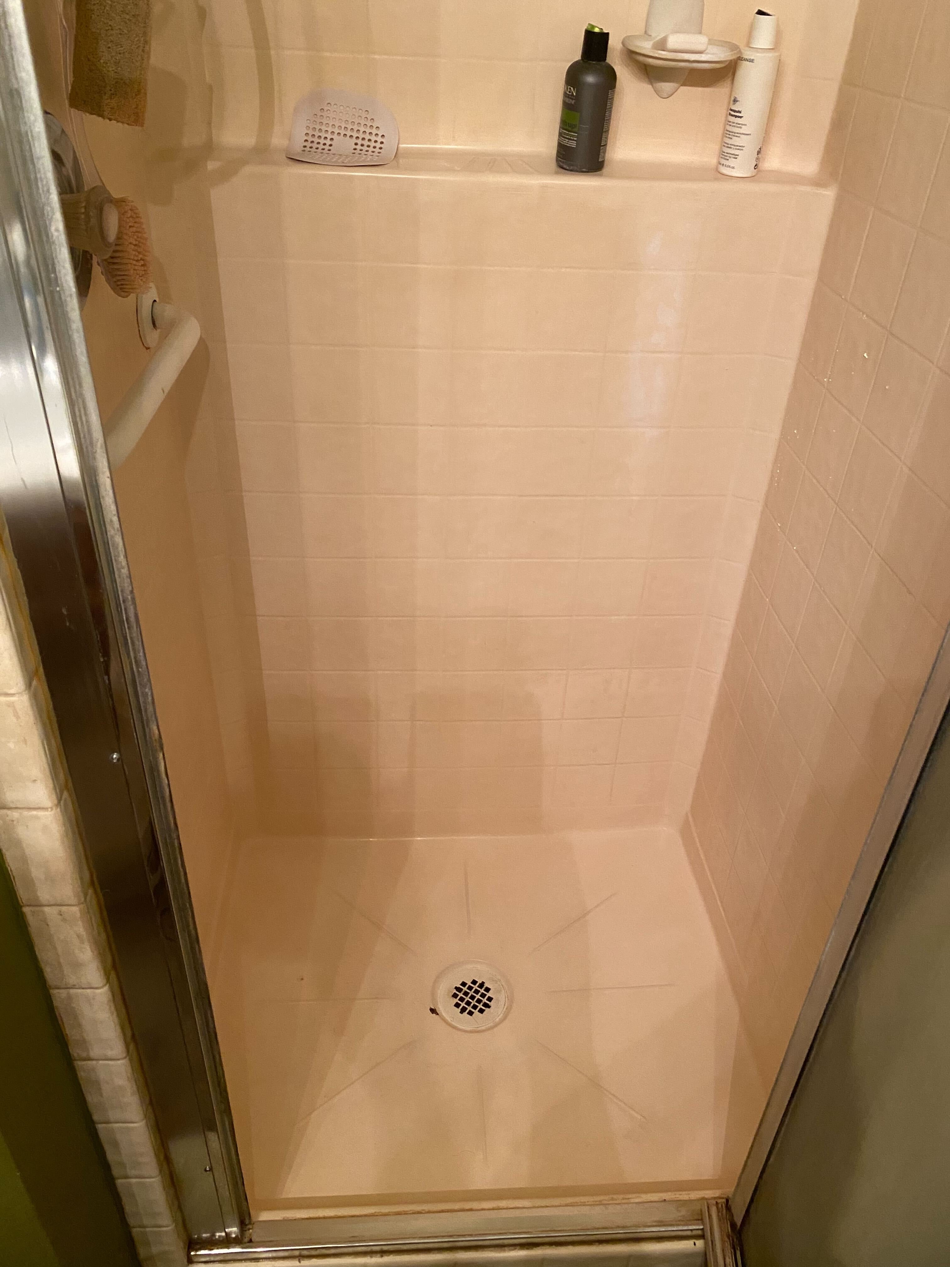 After: shower glass and tile left crystal clear and spotless