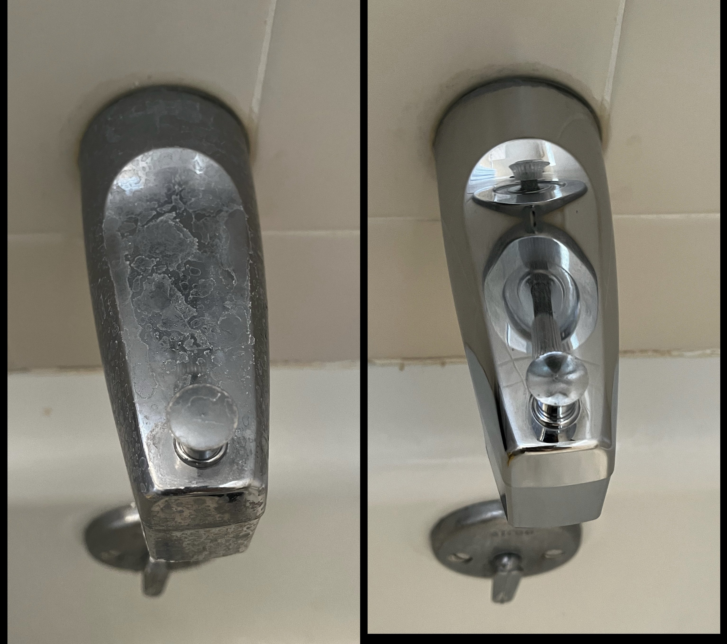 Before and after hard water stain removal