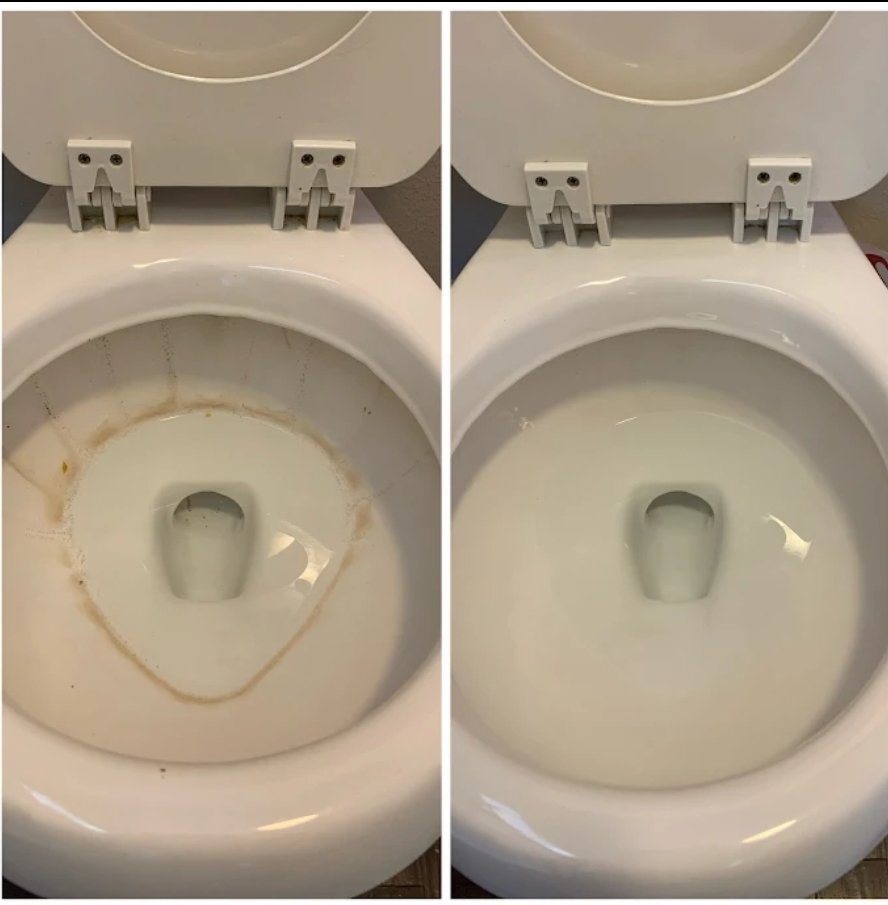 Before and after: toilet bowl restored to bright, sanitary finish